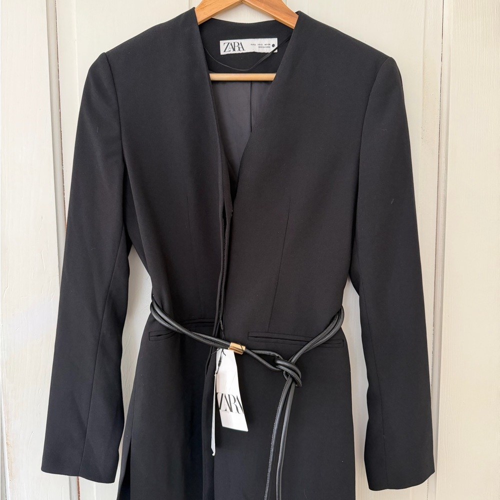 Zara Black Longline Wrap Blazer with Belt Size S